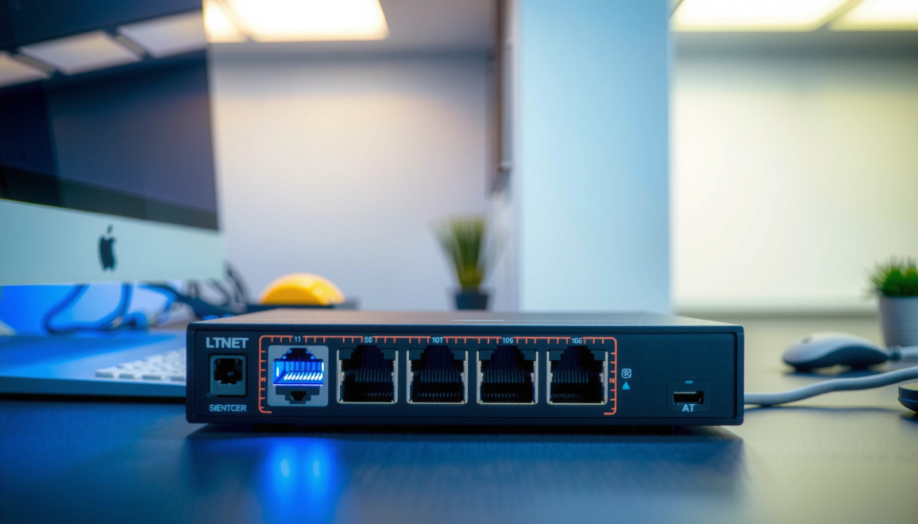 Illustration of an Ethernet switch showing its key functions and connectivity options.